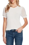 Cece Puff Sleeve Mixed Media Top In White