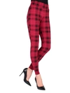 Memoi Women's Stripe Plaid Shaper Leggings In Black Red