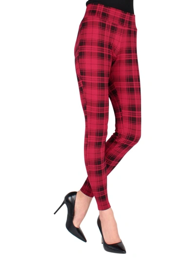 Memoi Women's Stripe Plaid Shaper Leggings In Black/red