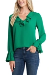 Cece Ruffle Detail V-neck Blouse In Vibrant Kelly