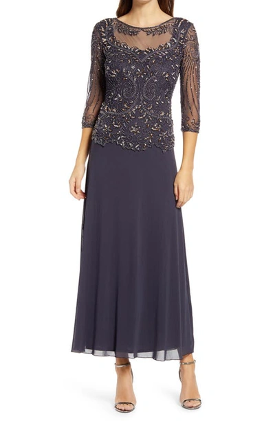 Pisarro Nights Pisaro Nights Beaded Mesh Mock Two-piece Gown In Ash