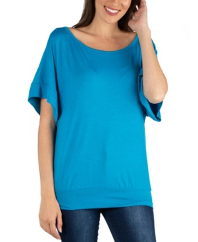 24seven Comfort Apparel Loose Fit Dolman Top With Wide Sleeves In Sapphire