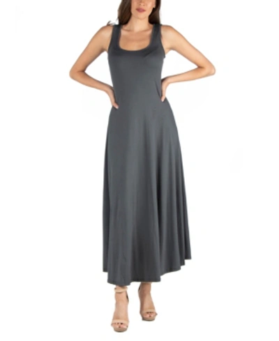 24seven Comfort Apparel Slim Fit A-line Sleeveless Maxi Dress In Charcoal