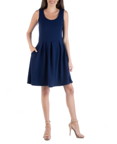24seven Comfort Apparel Women's Sleeveless Pleated Skater Dress With Pockets In Navy