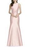 Alfred Sung Bow-back Trumpet Gown In Pearl Pink