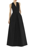 Alfred Sung Dupioni Pleat A-line Gown In Black
