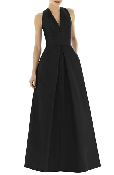 Alfred Sung Dupioni Pleat A-line Gown In Black