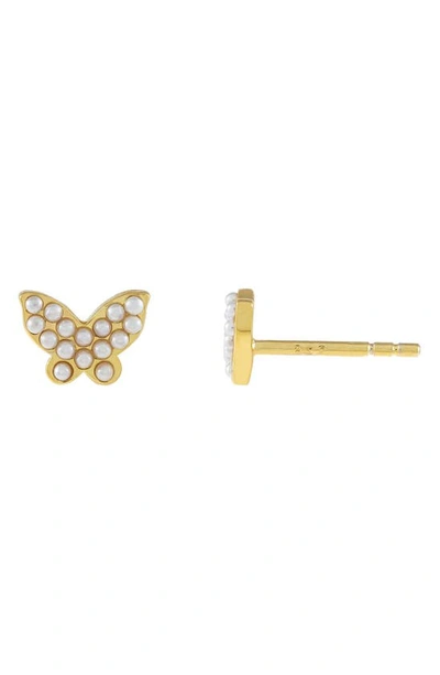 Adinas Jewels Imitation Pearl Butterfly Stud Earrings In Gold
