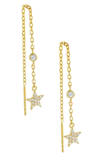 Adinas Jewels Cubic Zirconia Star & Bezel Chain Drape Stud Earrings In Gold