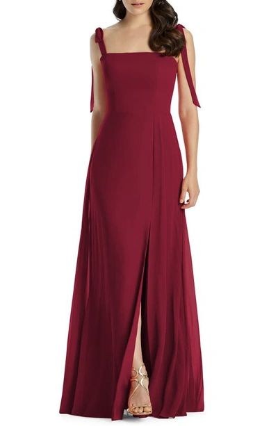 Dessy Collection Shoulder Tie Chiffon A-line Gown In Burgundy