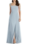 Dessy Collection Square-neck Tie-strap A-line Chiffon Dress In Mist