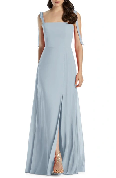 Dessy Collection Square-neck Tie-strap A-line Chiffon Dress In Mist