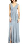 Dessy Collection Surplice Ruched Chiffon Gown In Blue