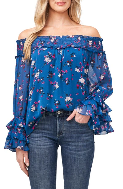 Cece Off The Shoulder Floral Print Top In Tropic Night