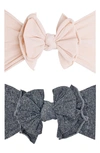 Baby Bling Babies' 2-pack Fab-bow-lous Headbands In Petal/ Stonewash Charcoal