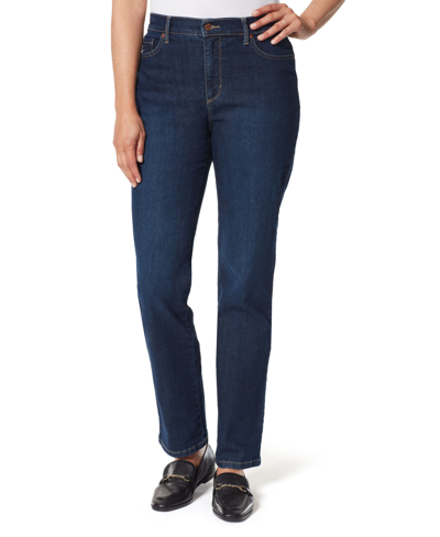 Gloria Vanderbilt Petites Womens High Rise Dark Wash Straight Leg Jeans In Madison