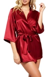 Icollection Satin Robe In Burgundy