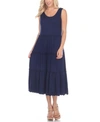 White Mark Maternity Plus Size Scoop Neck Tiered Midi Dress In Navy