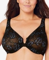 Glamorise Women's Full Figure Wonderwire Front Close Stretch Lace Bra With Narrow Set Straps 9246 In Black