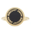 Marc Jacobs Logo Disc Band Ring In Black And Gold Brass - Jewelry Us In Black/oro