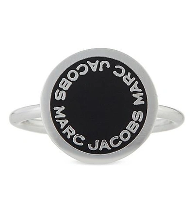 Marc Jacobs Enamel Logo Disc Ring In Black/argento