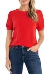 Cece Puff Sleeve Mixed Media Top In Fireball