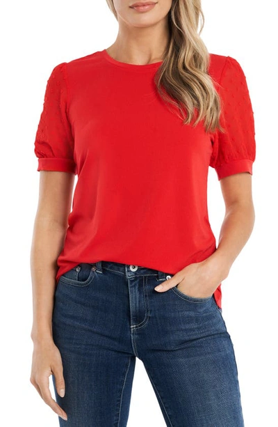 Cece Puff Sleeve Mixed Media Top In Candy Apple