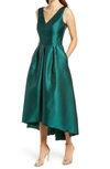 Alfred Sung Sleeveless Pleated Skirt High Low Dress With Pockets In Hunter