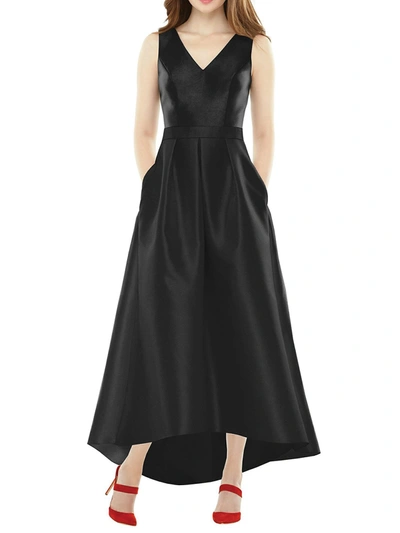 Alfred Sung Sleeveless Pleated Skirt High Low Dress With Pockets In Black