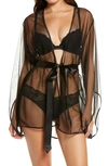 Oh La La Cheri Sydney Satin Bow Mesh Robe In Black