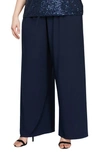 Alex Evenings Matte Jersey Straight Leg Pants In Dark Navy