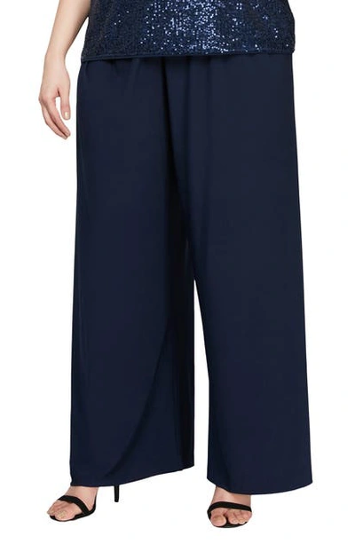 Alex Evenings Matte Jersey Straight Leg Pants In Dark Navy