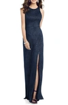 Dessy Collection Soho Metallic Column Gown In Blue