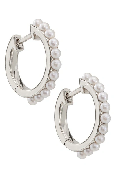 Ajoa Imitation Pearl Huggie Hoop Earrings In Rhodium