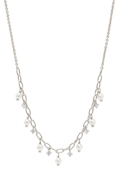 Ajoa Cubic Zirconia & Swarovski Pearl Necklace In Rhodium