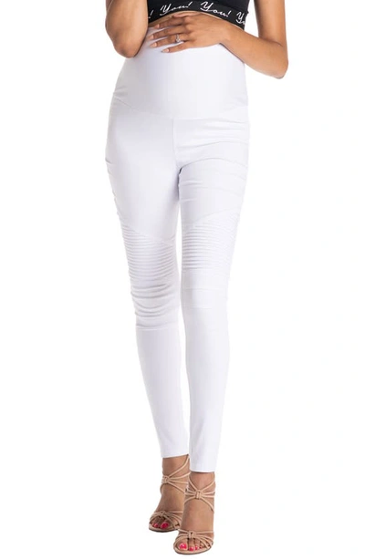 Preggo Leggings Moto Maternity Leggings In White