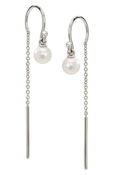 Ajoa Imitation Pearl Drop Threader Earrings In Rhodium