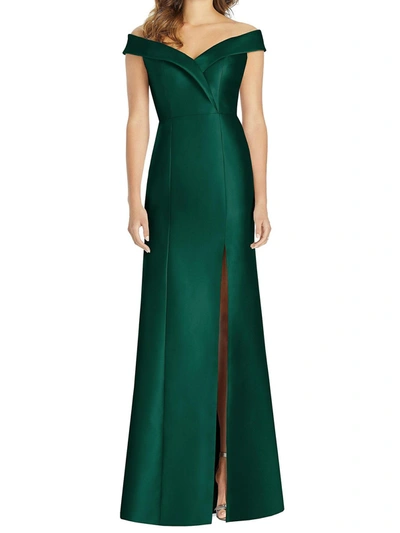 Alfred Sung Off-the-shoulder Cuff Trumpet Gown In Green