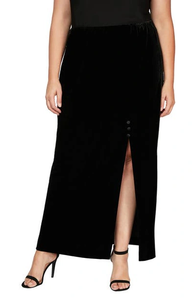 Alex Evenings Side Slit Velvet Skirt In Black
