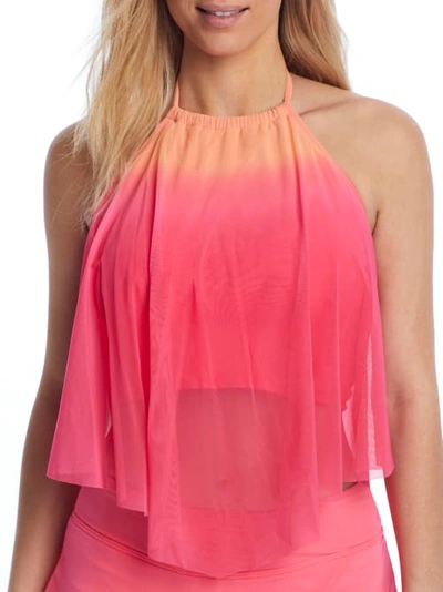 Coco Reef Aura Ombre Mesh Overlay Underwire Tankini Top Women's Swimsuit In Vivid Pink