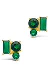 Sterling Forever Cluster Stud Earrings In Gold/ Emerald