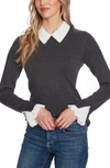 Cece Imitation Pearl Peter Pan Collar Cotton Sweater In Heather Grey