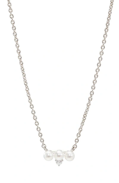 Ajoa Imitation Pearl & Cubic Zirconia Pendant Necklace In Rhodium