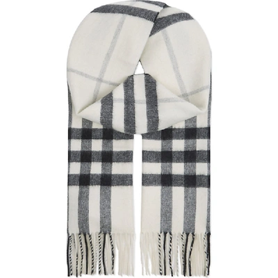 Burberry Giant Check Cashmere Scarf In White