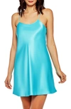 Icollection Satin Chemise In Aqua