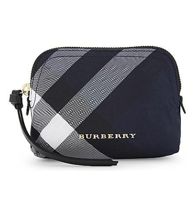 Burberry Checked Small Nylon Pouch In Indigo Blue