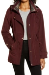 Gallery Cinched Waist Hooded Raincoat In Port