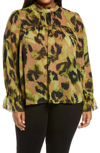 Adyson Parker Abstract Floral Ruffle Blouse In Retro Cheetah Combo