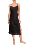 Everyday Ritual Sloan T-back Satin Slip Nightgown In Black