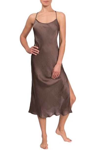 Everyday Ritual Sloan T-back Satin Slip Nightgown In Mocha